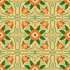 Vibrant Floral Pattern on Soft Yellow Background