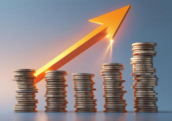 Stacked Gold Coins with Upward Arrow – Business Growth and Investment Concept Generative AI