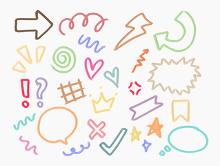 Colorful abstract doodle element set with cream brush stroke