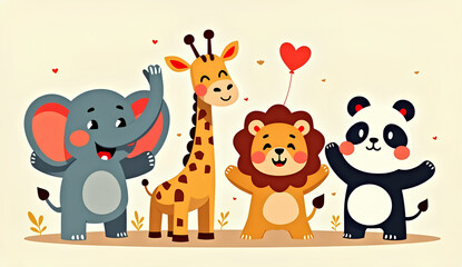 Naklejka premium Cute Safari Animals Cartoon Illustration