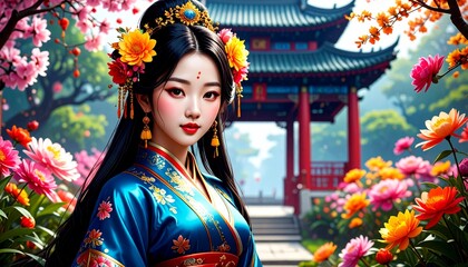 Fototapeta premium 3D animation of a beautiful mystical ancient Asian girl 