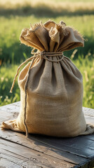 Burlap Sack on Wooden Table - Rustic Country Still Life