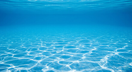 Underwater swimming pool with blue water and rippling sunlight effects