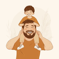 Obraz premium Father and son joyful moment illustration