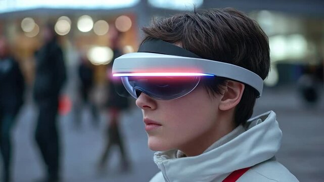 Person wearing futuristic augmented reality headset technology innovation