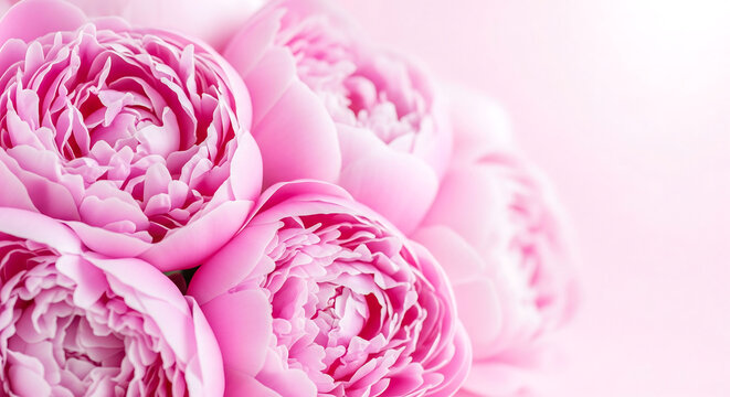 Full bloom pink peonies close-up with soft textured petals - Powered by Adobe