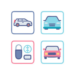 Professional car icons set isolated on white background ready for design projects