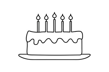 Simple line drawing birthday cake five candles