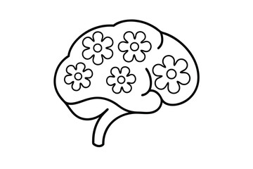 Blooming brain line drawing mental health flowers
