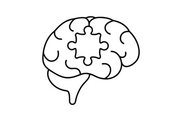 Brain puzzle piece line drawing mental health concept