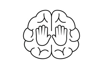 Brain with hands covering eyes line drawing illustration