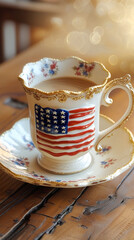 American Flag Teacup - Patriotic Tea Still Life