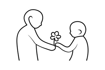 Simple line drawing of child giving flower