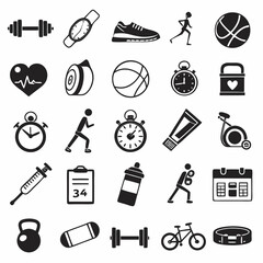 Fitness icons set gym workout exercise sport health