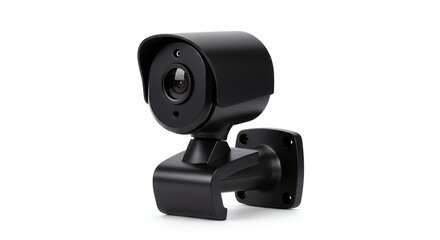 Black security camera on white background