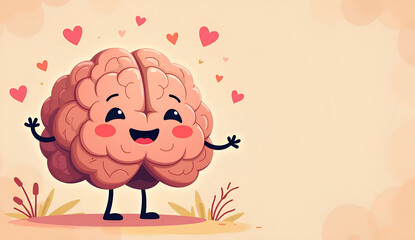 Cheerful Brain Character on Bright Background