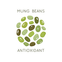 Indian mung beans trend of healthy and protein food. Concept of healthy eating and plant protein. benefits of antioxidants. Vector illustration