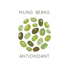 Indian mung beans trend of healthy and protein food. Concept of healthy eating and plant protein. benefits of antioxidants. Vector illustration