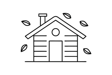 Cozy autumn house line drawing fall leaves simple home illustration