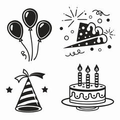 Obraz premium Festive party icons balloons cake hat fireworks celebration