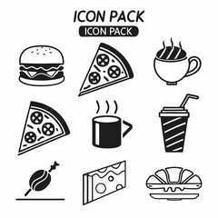 Delicious food and drink icon pack simple line art style