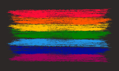 Rainbow in the form of brush lines red, orange, yellow, green, blue, blue, purple on a dark background. Vector illustration