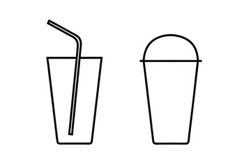Line drawing of drink cups with and without straw
