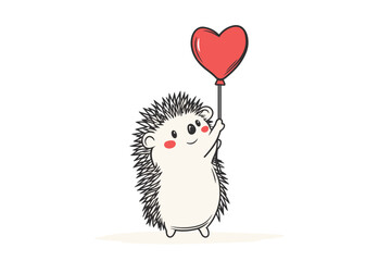Cute hedgehog holding heart balloon