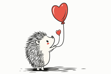 Cute hedgehog holding heart balloon