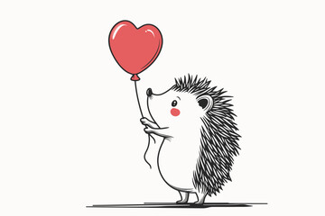 Cute hedgehog holding heart balloon © Edik