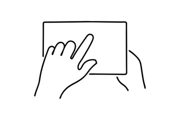 Hand using a tablet simple line drawing illustration
