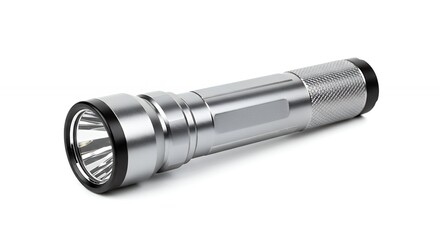 Metallic flashlight isolated on white background