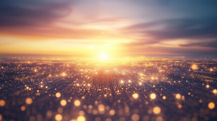 Golden city lights at sunrise.