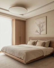 Beige bedroom with minimalist decor