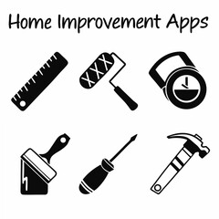 Home improvement app icons set, clean cutout, transparent background