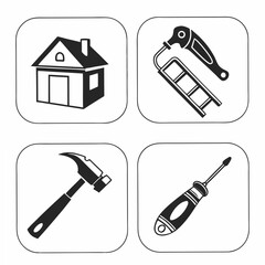Professional house construction icons set isolated on white background