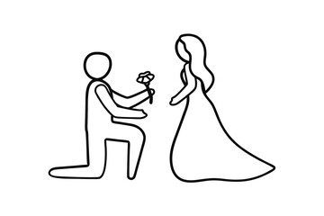 Man proposing marriage woman line drawing simple illustration