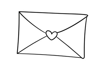 Cute hand drawn line drawing of a love letter envelope
