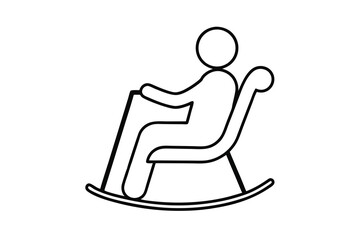 Line drawing person sitting in rocking chair relaxing