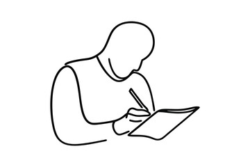 Simple line drawing person writing in notebook