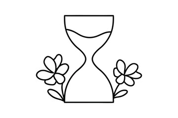 Hourglass with flowers line drawing simple minimalist design