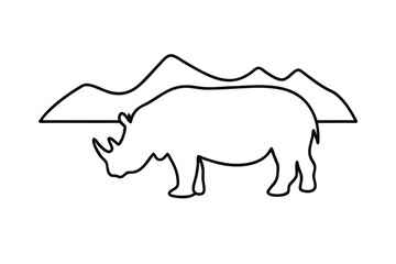 Rhino line drawing african savanna landscape illustration