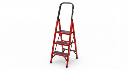 Red metal stepladder for home and light commercial use