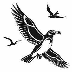 Majestic eagle in flight with two smaller birds
