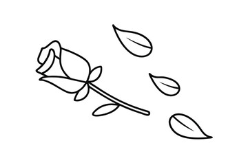 Simple line drawing of rose with falling petals