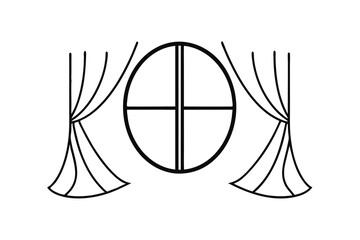 Simple line drawing of window with curtains