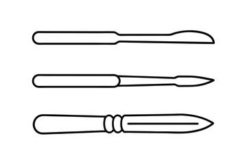 Line drawing of three different surgical scalpels