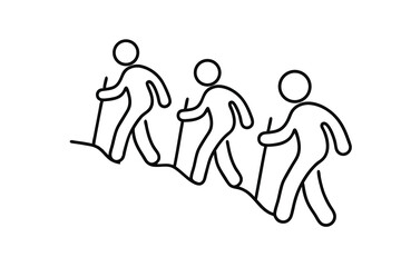 Three hikers line drawing simple illustration