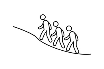 Simple line drawing of people walking uphill together