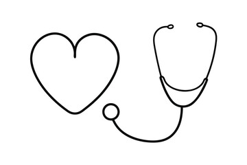 Heart health care medical line drawing stethoscope icon